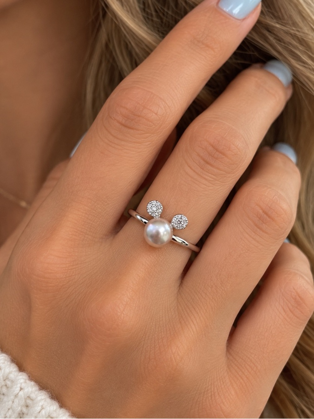 Freshwater Lavender Pearl 18k Plated Ring with CZ Sparkling Mickey Mouse Ears